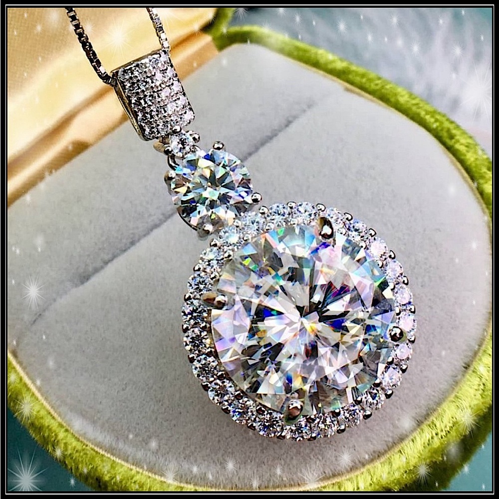 NEW 6CT SIMULATED DIAMOND HALO TIER SILVER 925 NECKLACE